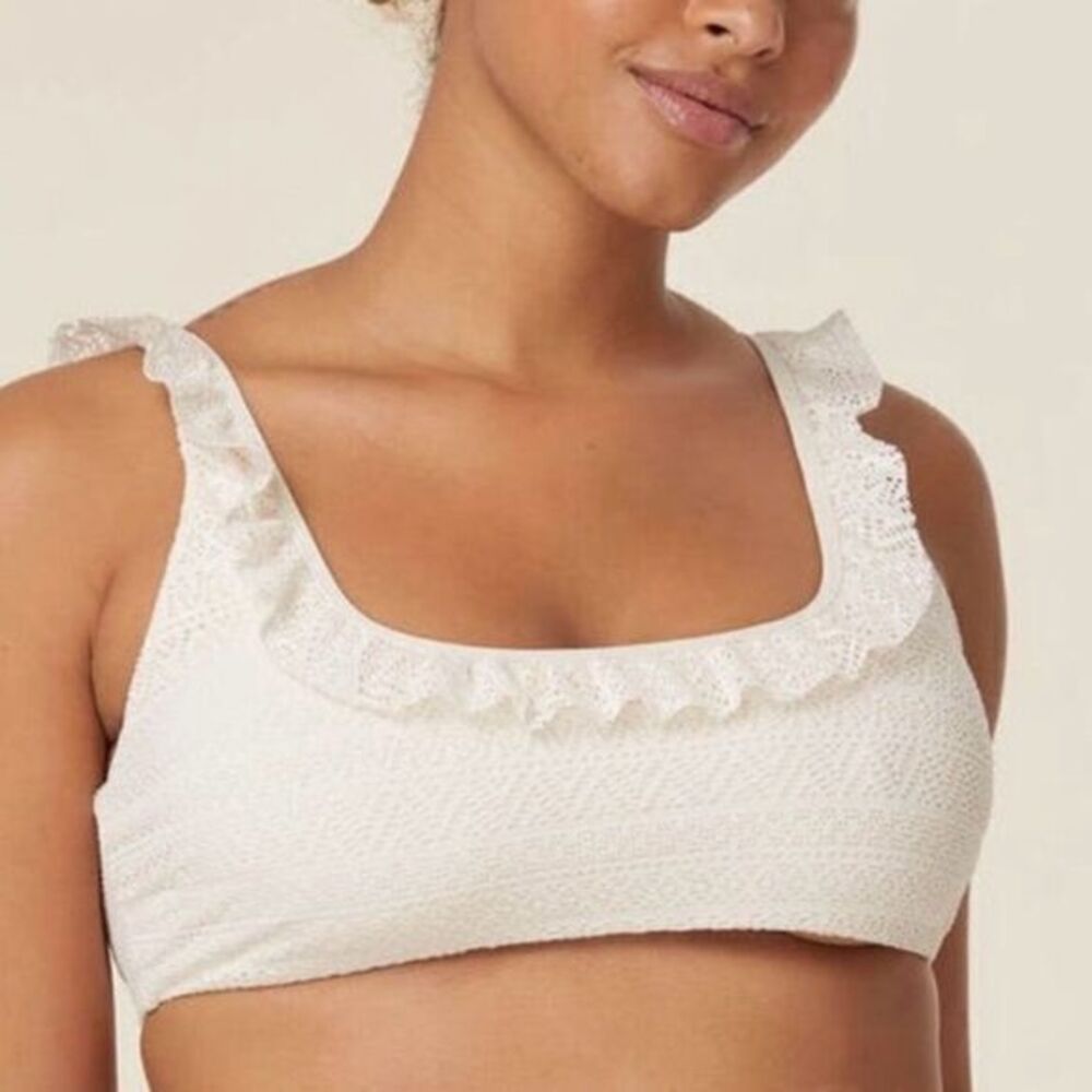 NWT Andie Women's Hydra Bikini Top L Vanilla Lace Ruffled Straps‎ Swimwear